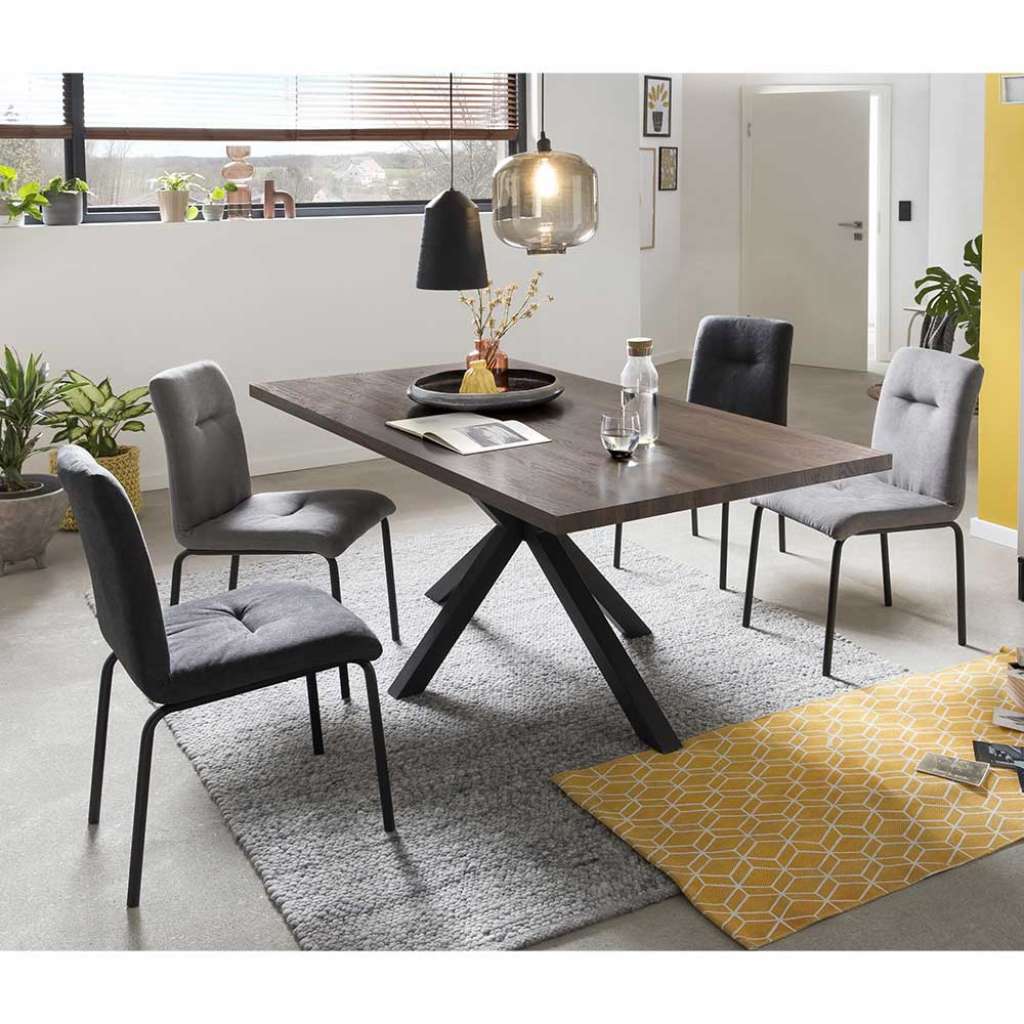 Sitzgarnitur in Nussbaumfarben und Grau 180 cm Tisch (5-teilig)