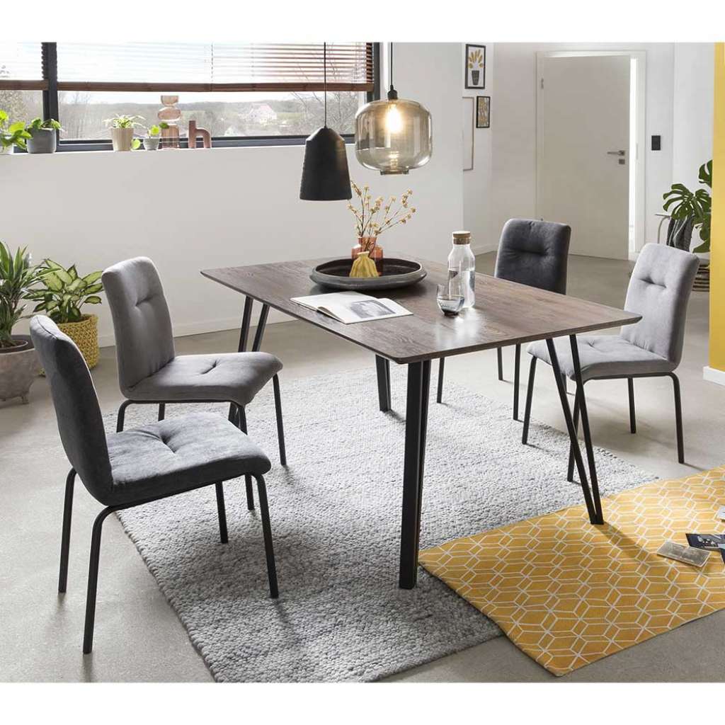 Esszimmer Gruppe in Nussbaumfarben und Grau Retrostil (5-teilig)