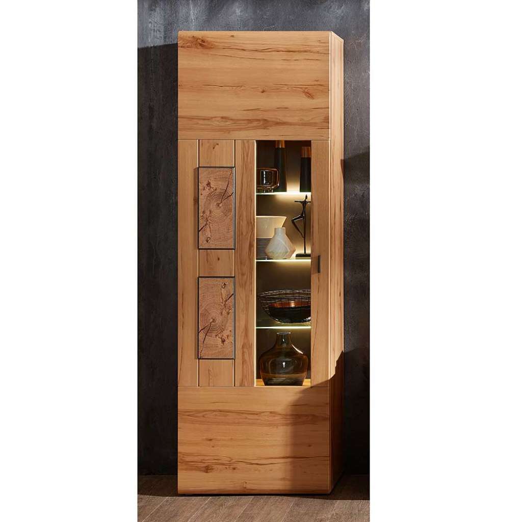 Vitrinenschrank in Kernbuche Hirnholz Optik 65 cm breit