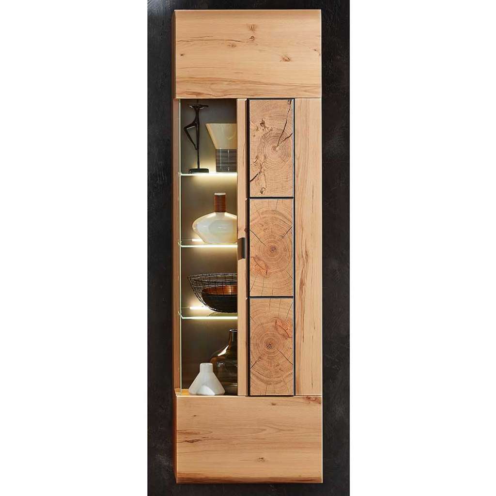 Wandvitrine in Kernbuche Hirnholz Optik Glas