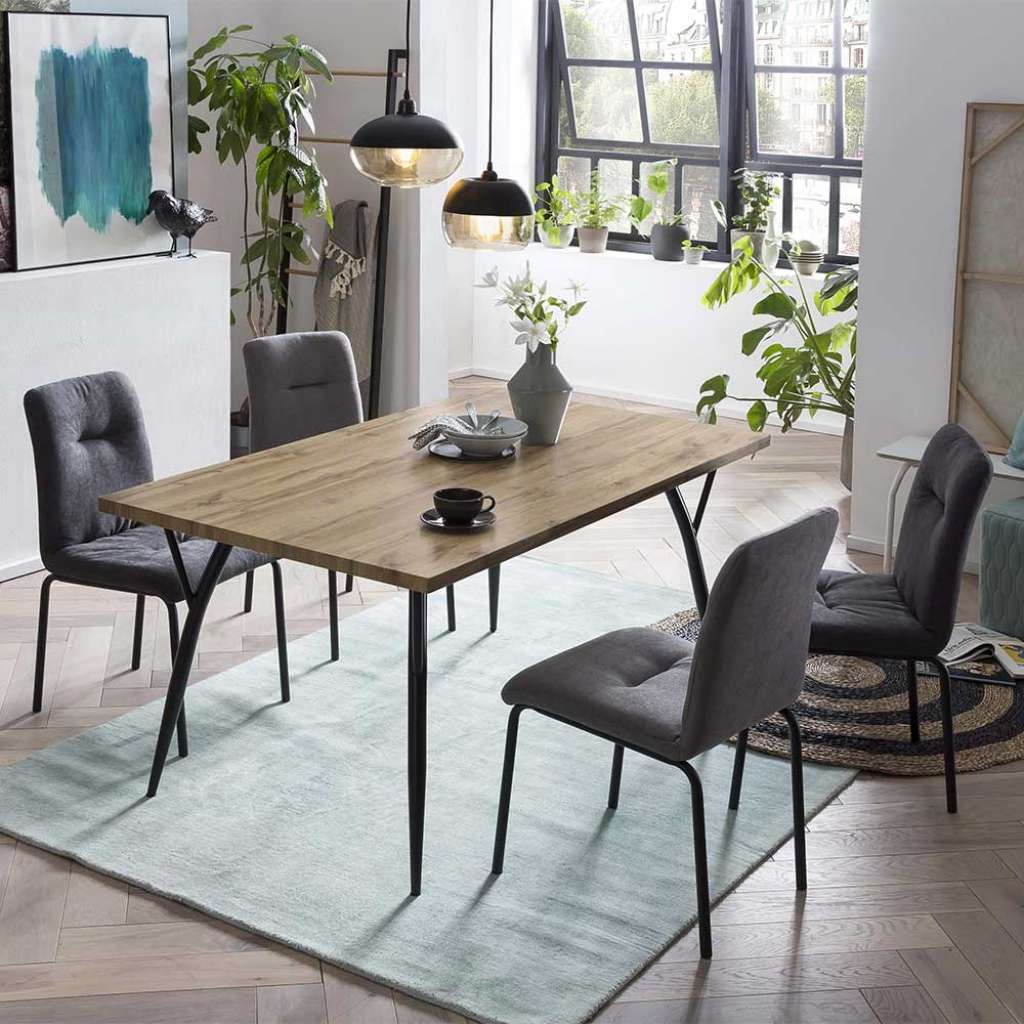 Esstischgruppe in Eichefarben und Grau Skandi Design (5-teilig)