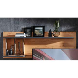 Wandhängeregal in Kernbuchefarben und Dunkelgrau 160 cm breit