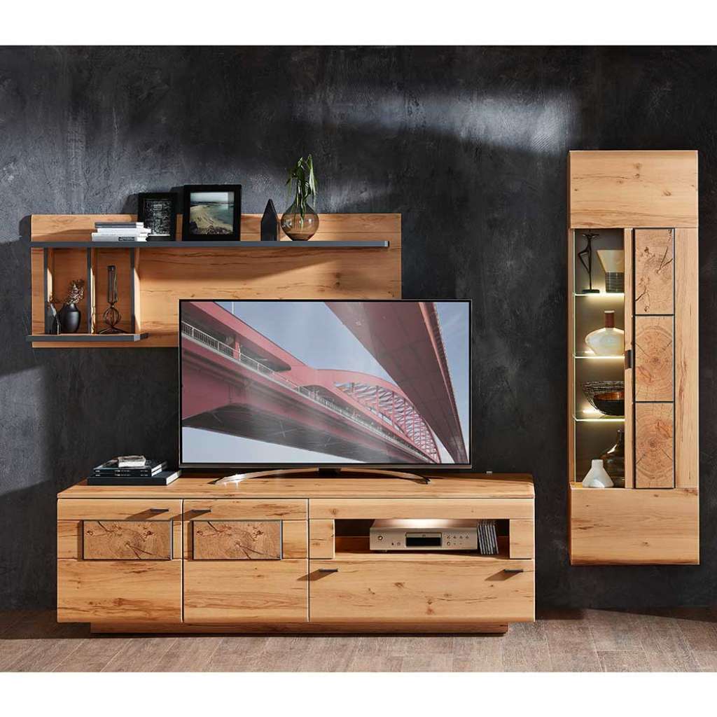 Fernseher Schrankwand in Kernbuche Hirnholz Optik modern (3-teilig)