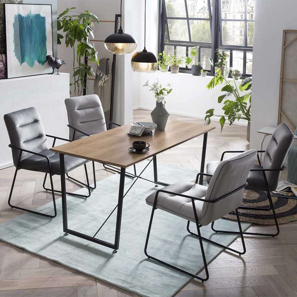 Esszimmergruppe in Akaziefarben und Grau Skandi Design (5-teilig)