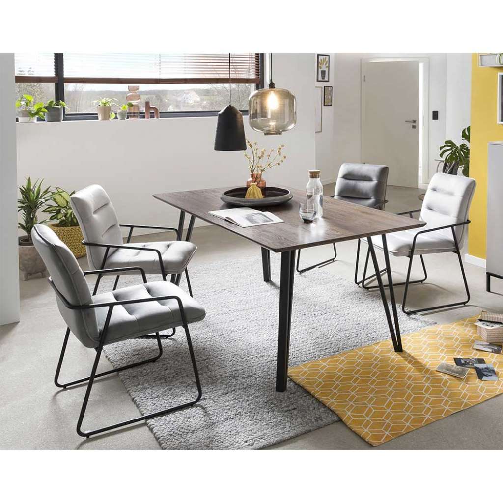 Essplatzgruppe in Nussbaumfarben und Grau 160 cm Tisch (5-teilig)