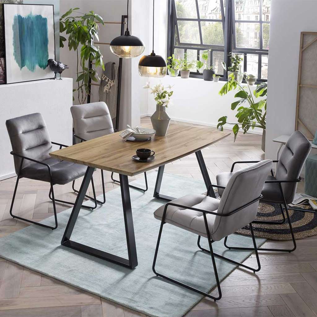 Esszimmersitzgruppe in Wildeichefarben und Grau Skandi Design (5-teilig)