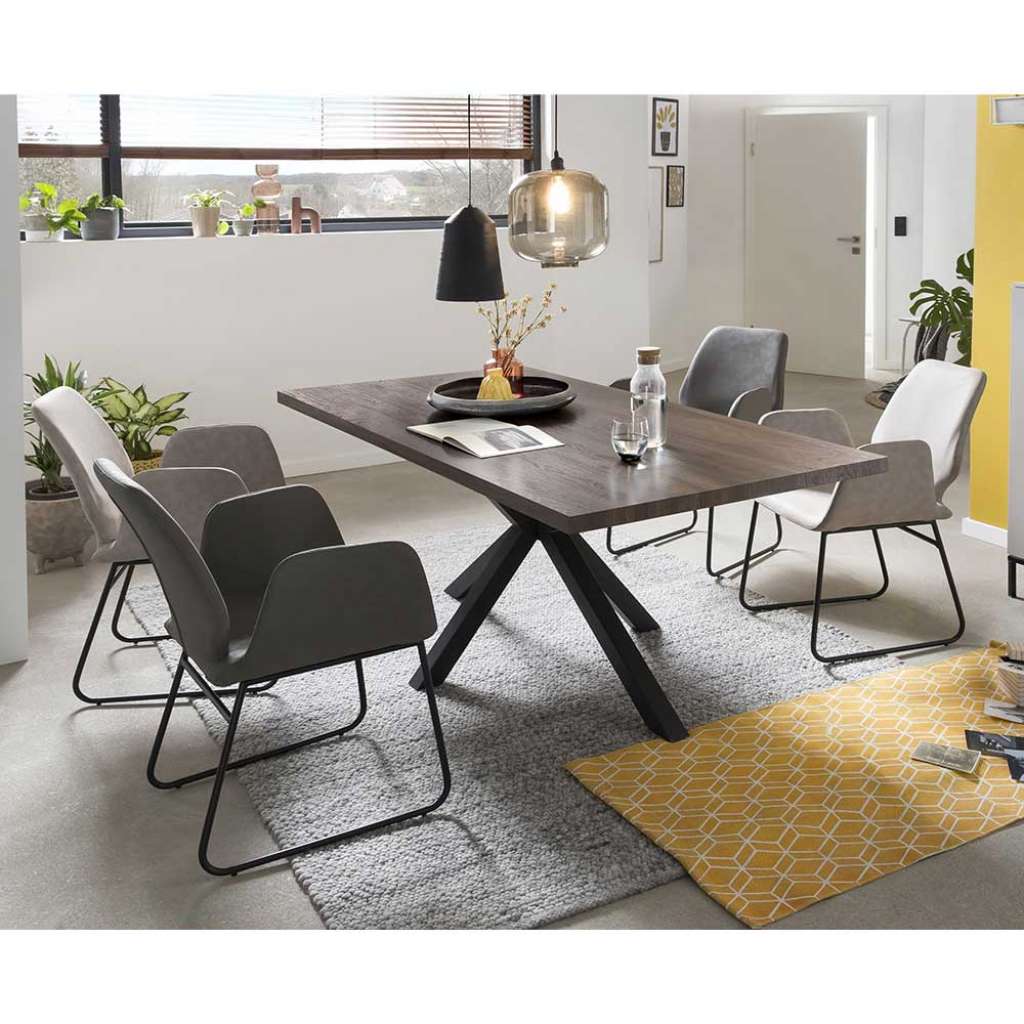 Tischgruppe in Nussbaumfarben und Grau 180 cm Tisch (5-teilig)