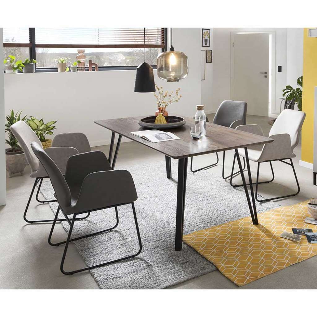 Essplatzgruppe in Nussbaumfarben und Grau Industriedesign (5-teilig)