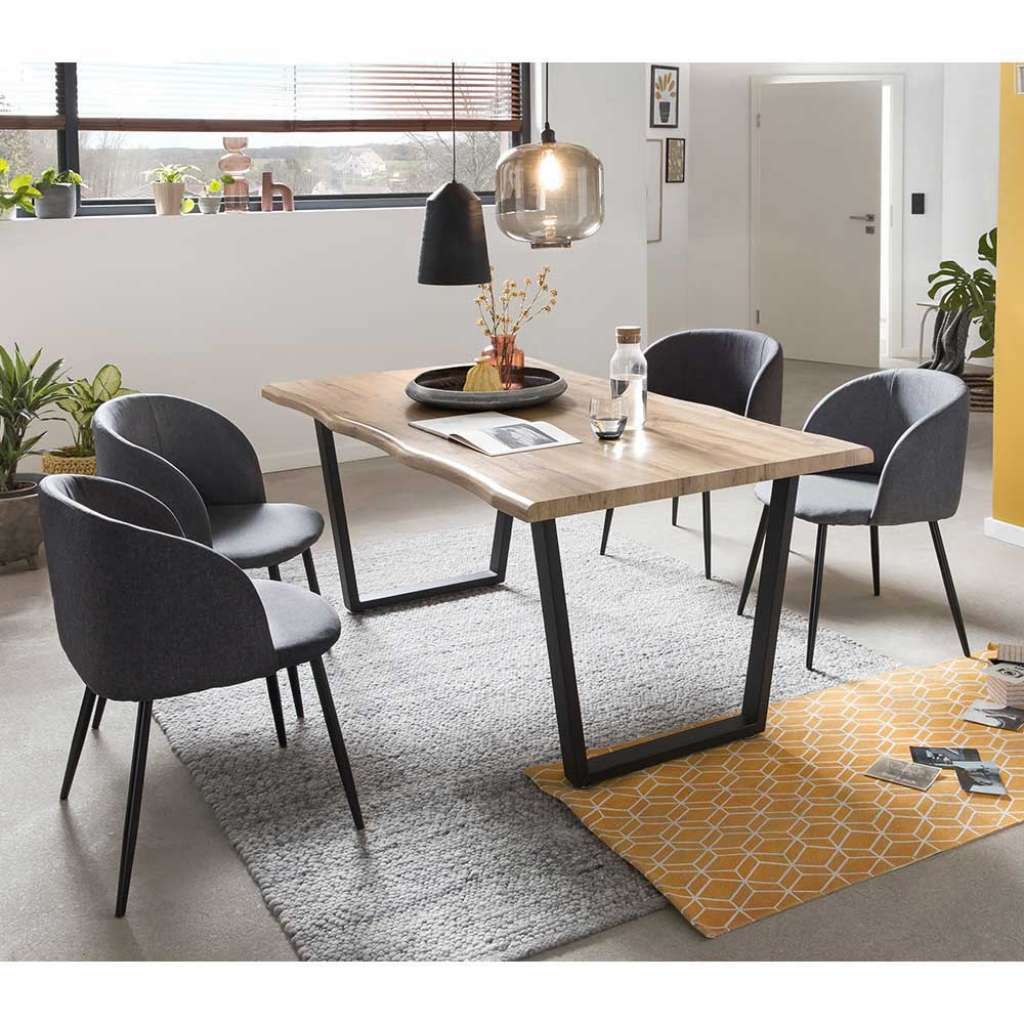 Baumkanten Sitzgruppe in Wildeichefarben und Grau 160 cm Tisch (5-teilig)