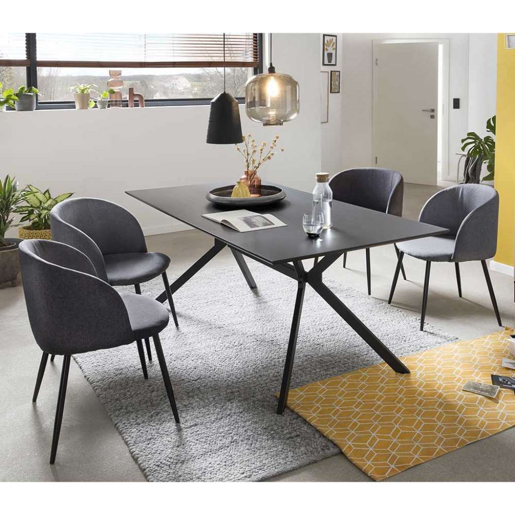 Essplatzgruppe in Anthrazit und Schwarz 180 cm Tisch (5-teilig)