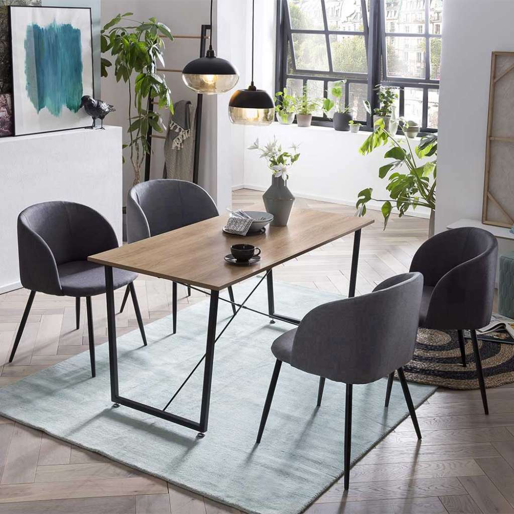 Esszimmergruppe in Akaziefarben und Grau 140 cm Tisch (5-teilig)