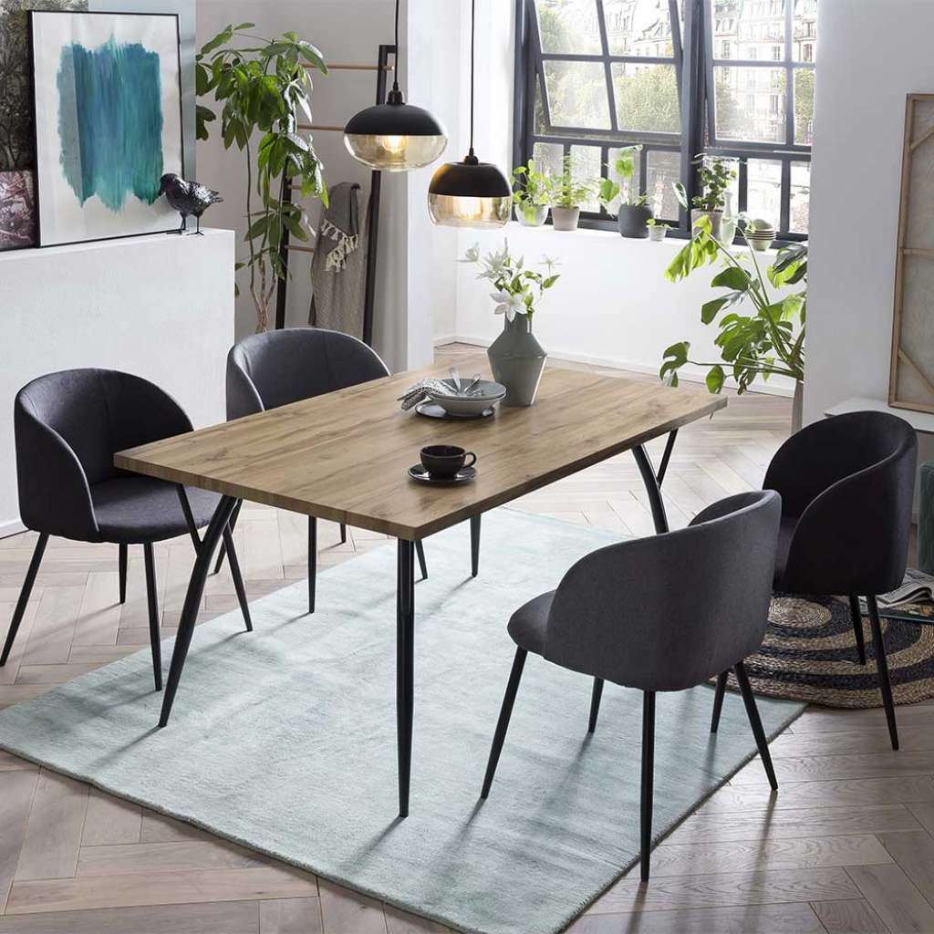 Essplatzgruppe in Eichefarben und Grau 150 cm Tisch (5-teilig)