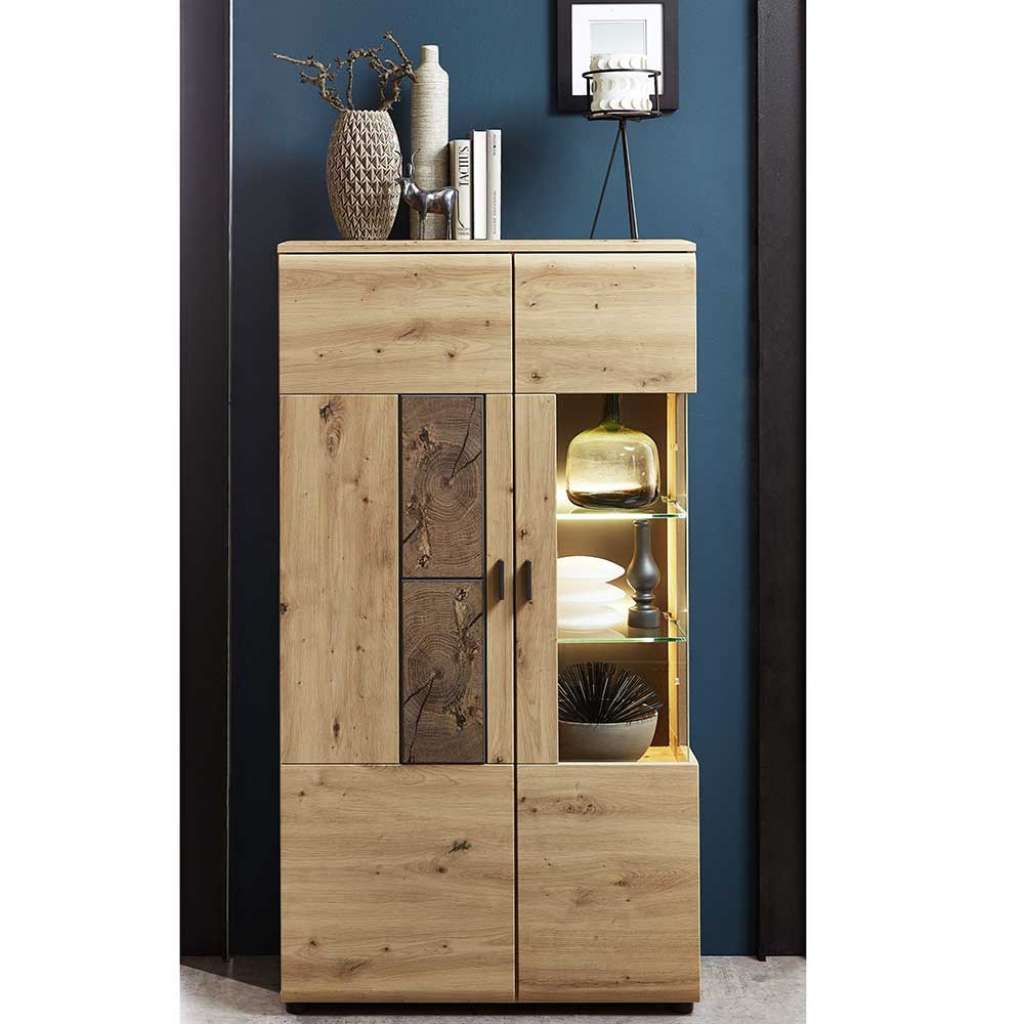 Vitrine in Wildeiche Hirnholz Optik 80 cm breit