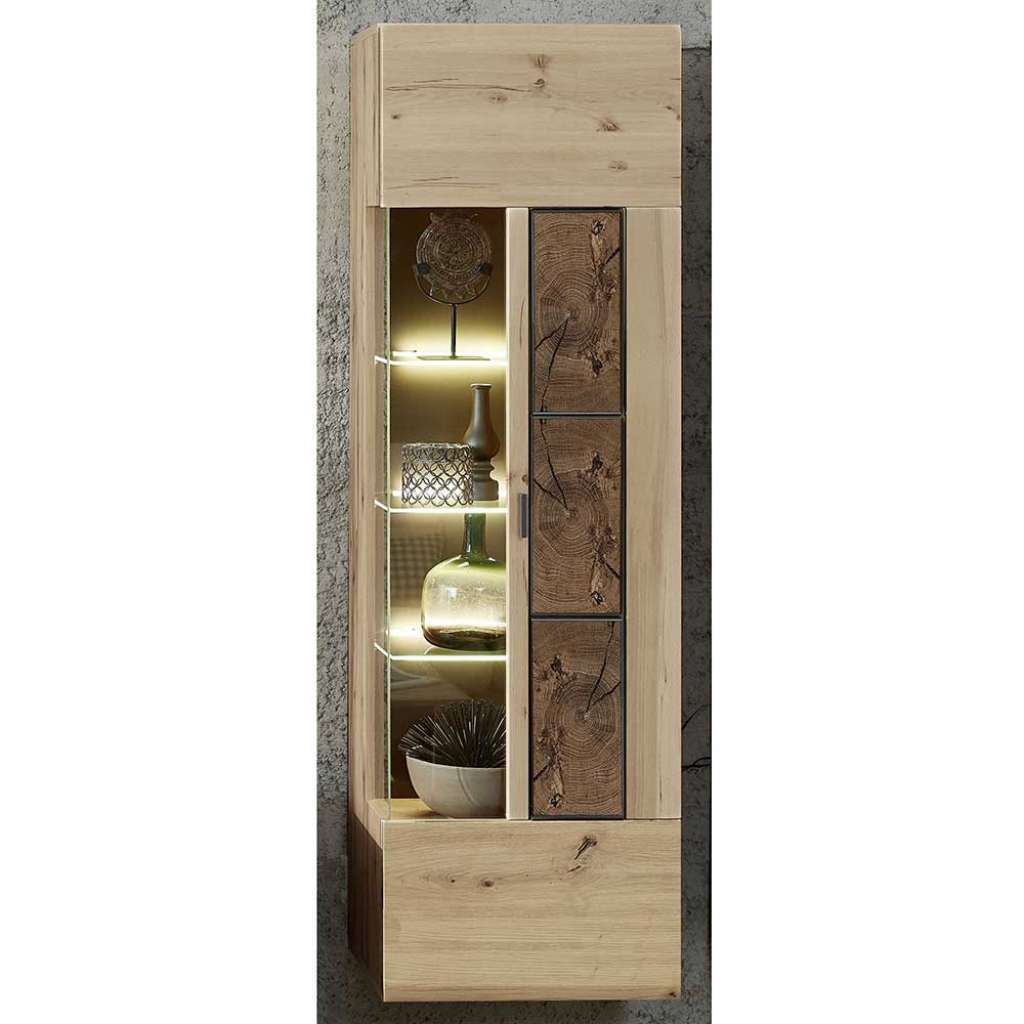Wandvitrine in Wildeiche Hirnholz Optik modern