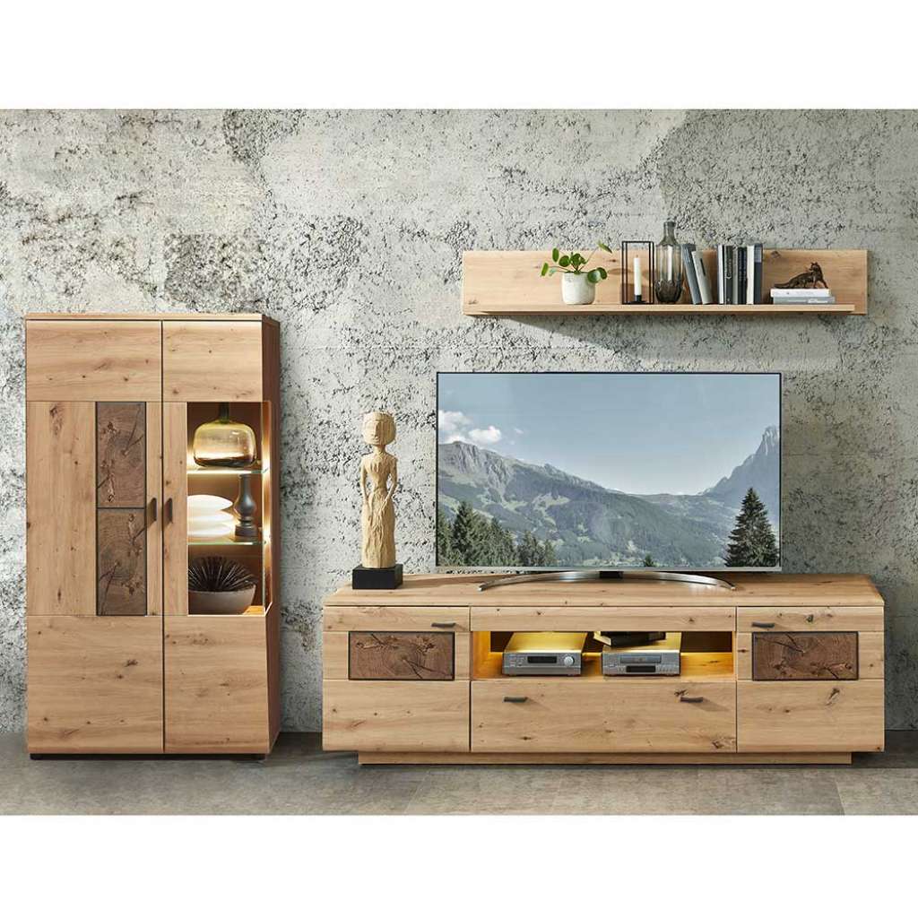 Schrankwand in Wildeiche Hirnholz Optik 270 cm breit (3-teilig)