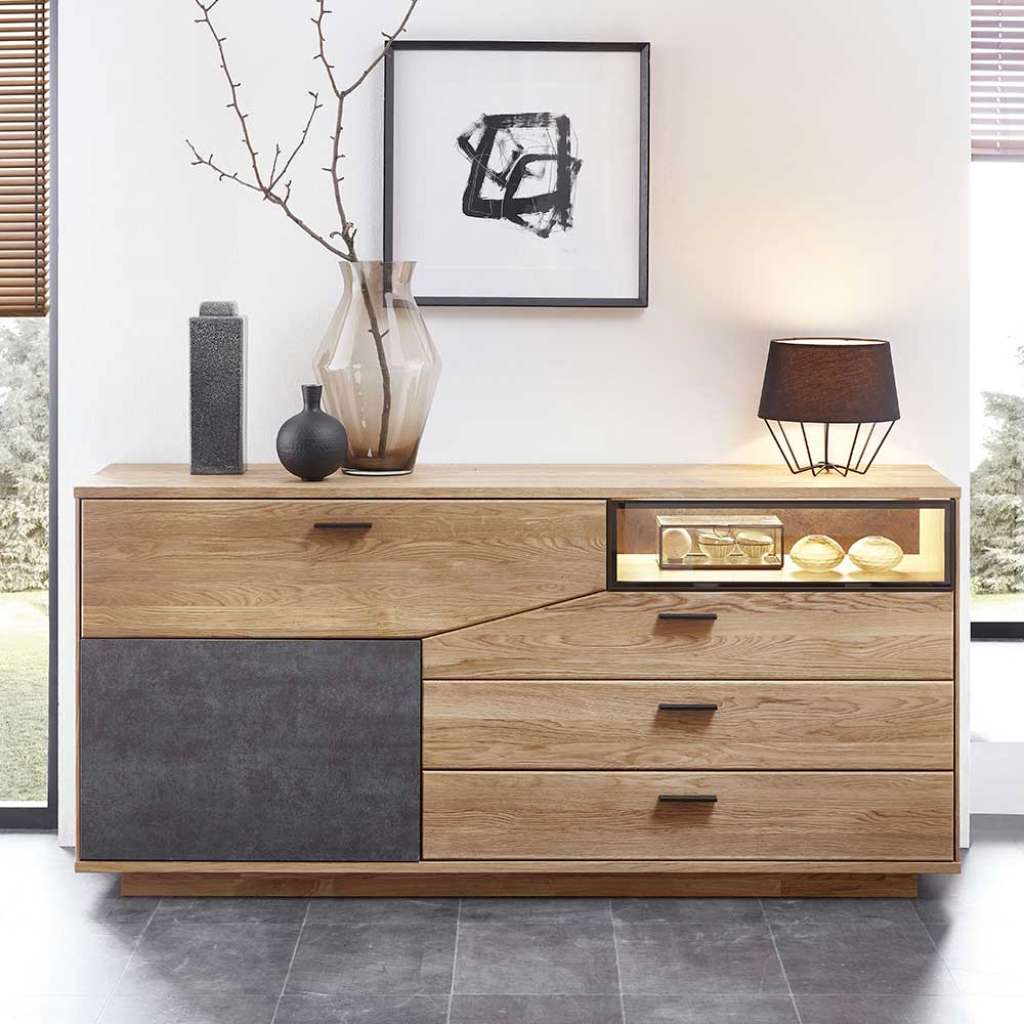 Wohnzimmer Anrichte in Anthrazit und Wildeiche furniert 180 cm breit