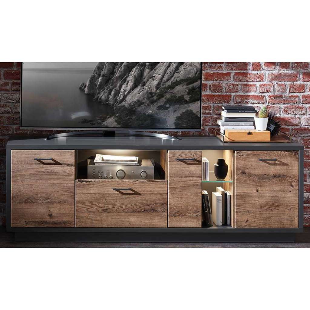 TV Unterschrank in Eiche dunkel und Dunkelgrau modern