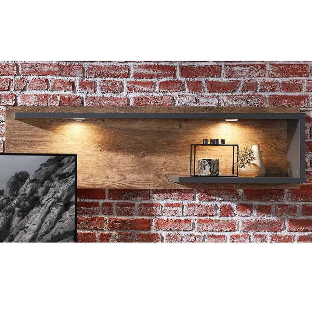Wand Regal in Eiche dunkel und Dunkelgrau 150 cm breit