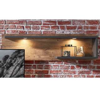 Wand Regal in Eiche dunkel und Dunkelgrau 150 cm breit