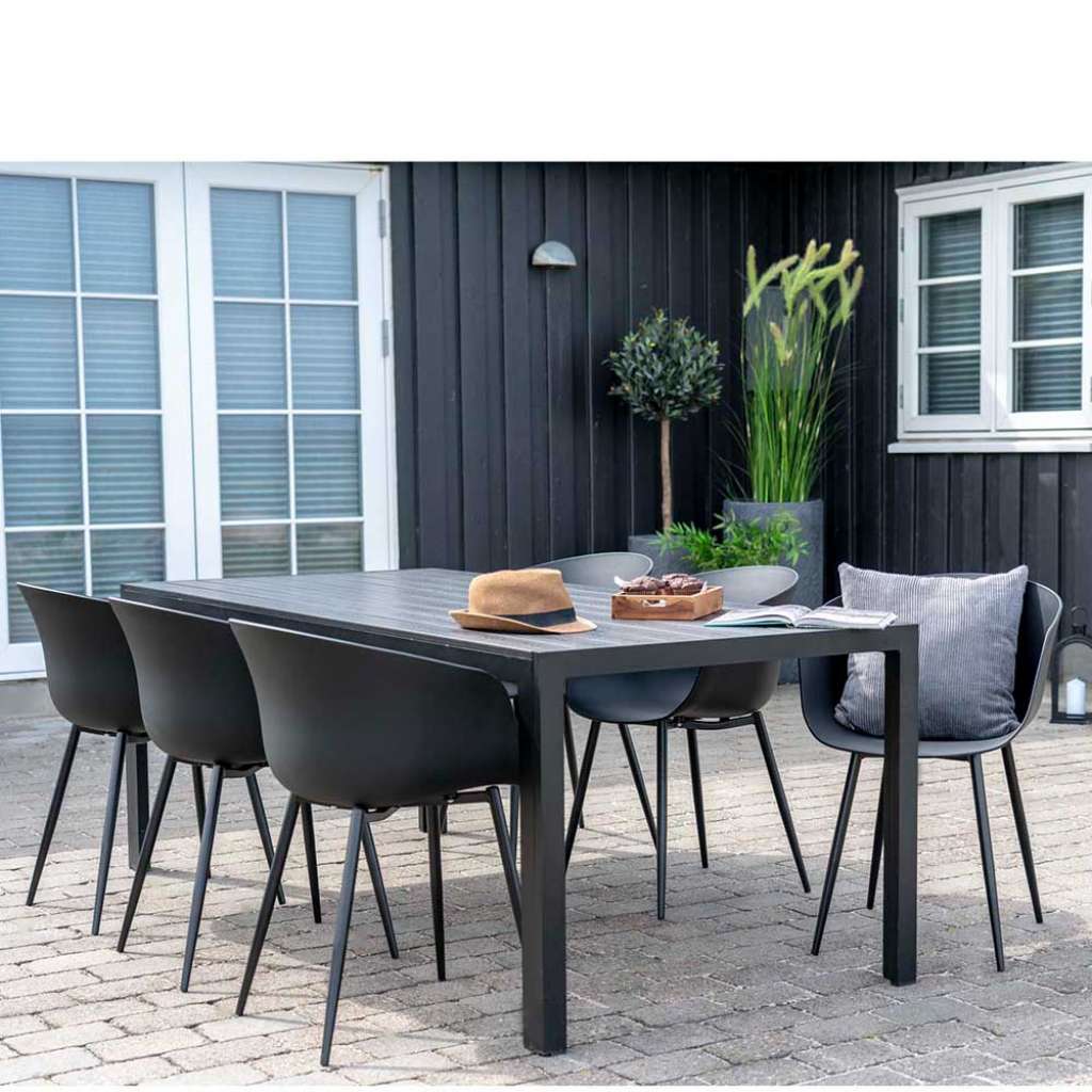 Gartensitzgruppe in Grau und Schwarz Kunststoffstühlen (7-teilig)