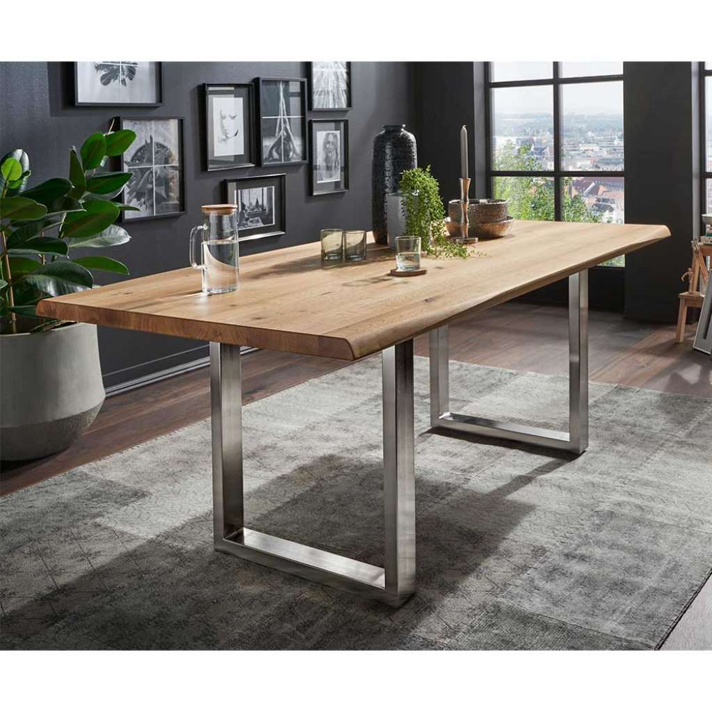Esstisch aus Wildeiche Massivholz und Stahl Loft Design