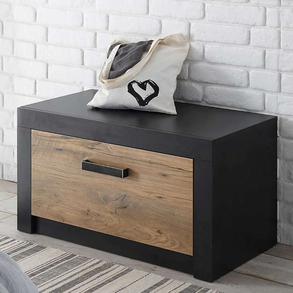 Kommode in Schwarz und Kastanie Holzoptik 80 cm breit