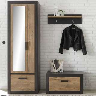 Garderobe in Schwarz und Kastanie Holzoptik komplett (3-teilig)