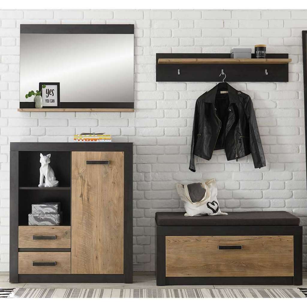 Flurmöbelset in Schwarz und Kastanie Holzoptik Loft Design (4-teilig)