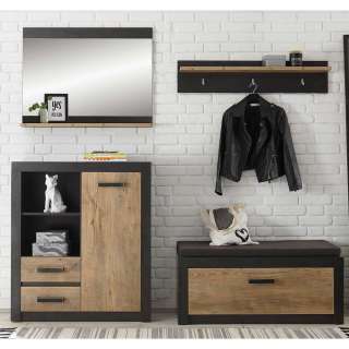 Flurmöbelset in Schwarz und Kastanie Holzoptik Loft Design (4-teilig)