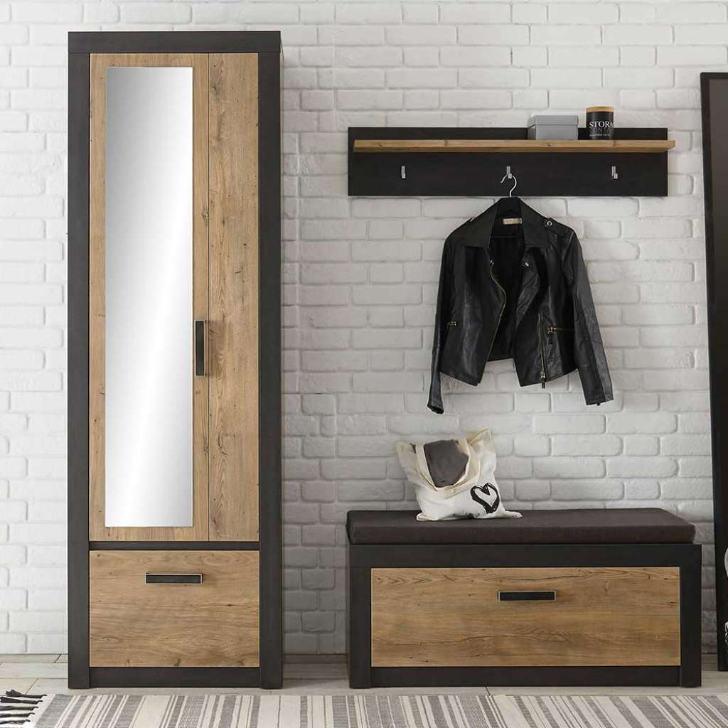 Garderobenset in Schwarz und Kastanie Optik modern (3-teilig)