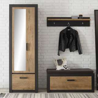 Garderobenset in Schwarz und Kastanie Optik modern (3-teilig)