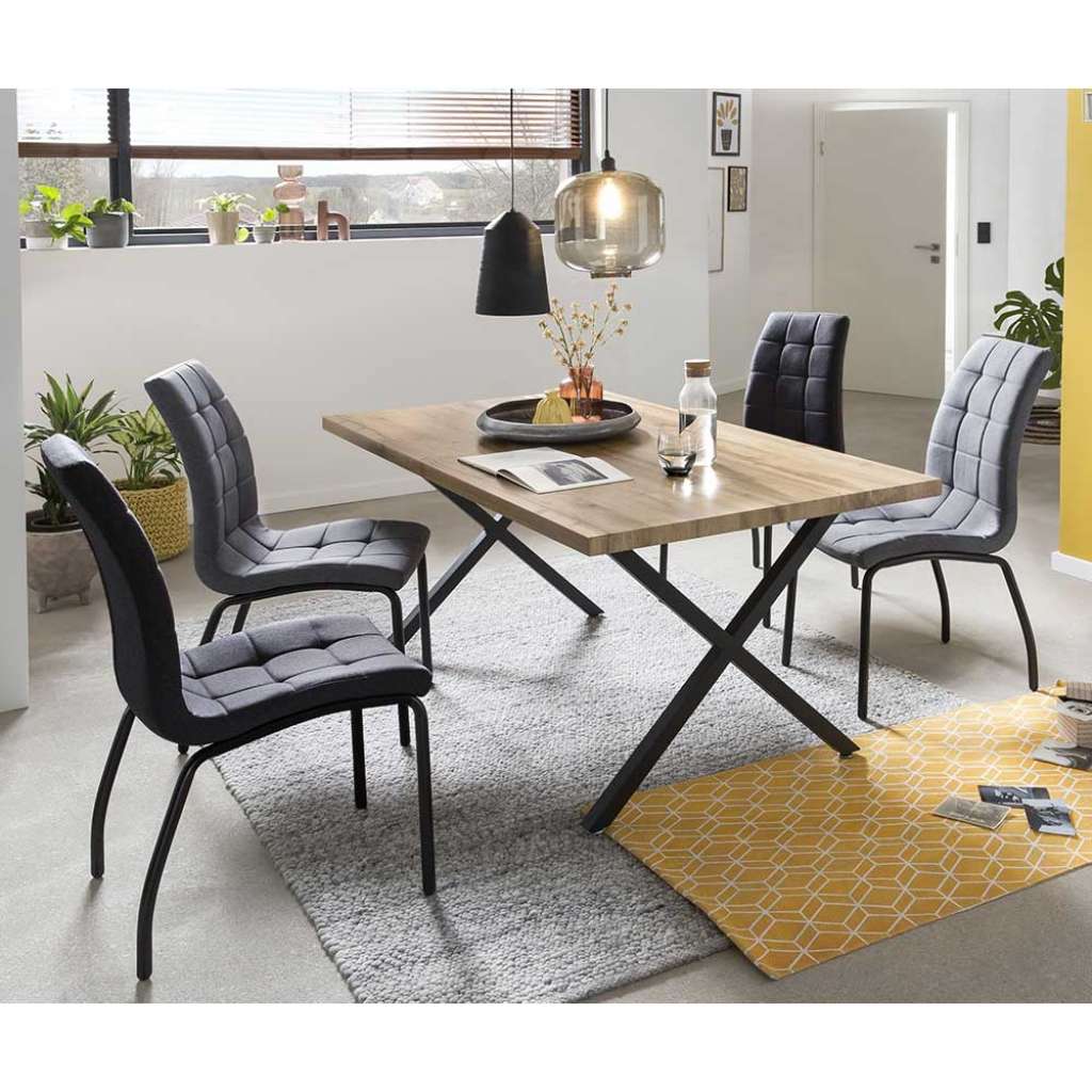 Esszimmer Gruppe in Wildeichefarben und Grau 160 cm Tisch (5-teilig)