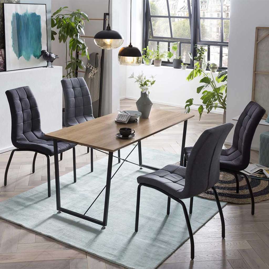 Esszimmereinrichtung in Akaziefarben und Grau 140 cm Esstisch (5-teilig)