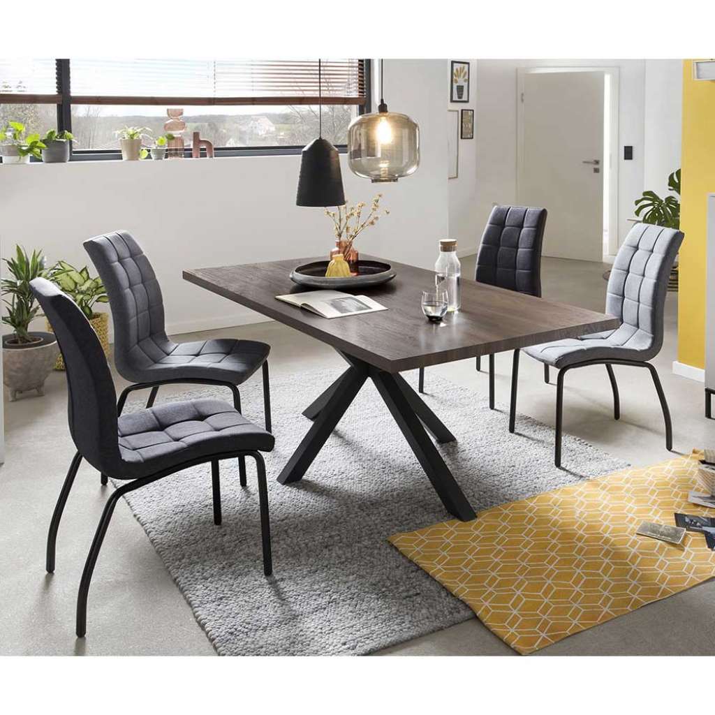 Esstischgruppe in Nussbaumfarben und Grau 180 cm Esstisch (5-teilig)