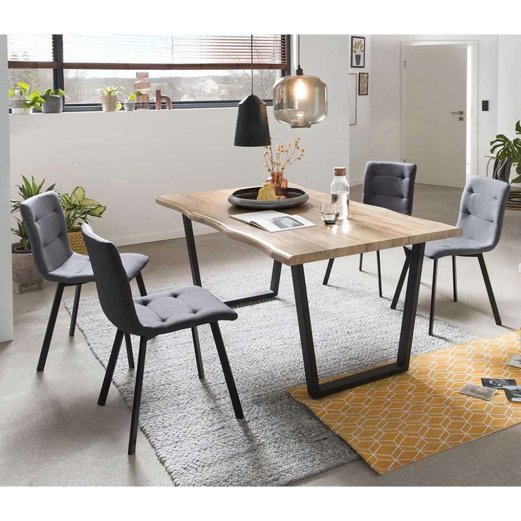 Baumkanten Esstischgruppe in Wildeichefarben und Grau 160 cm Tisch (5-teilig)