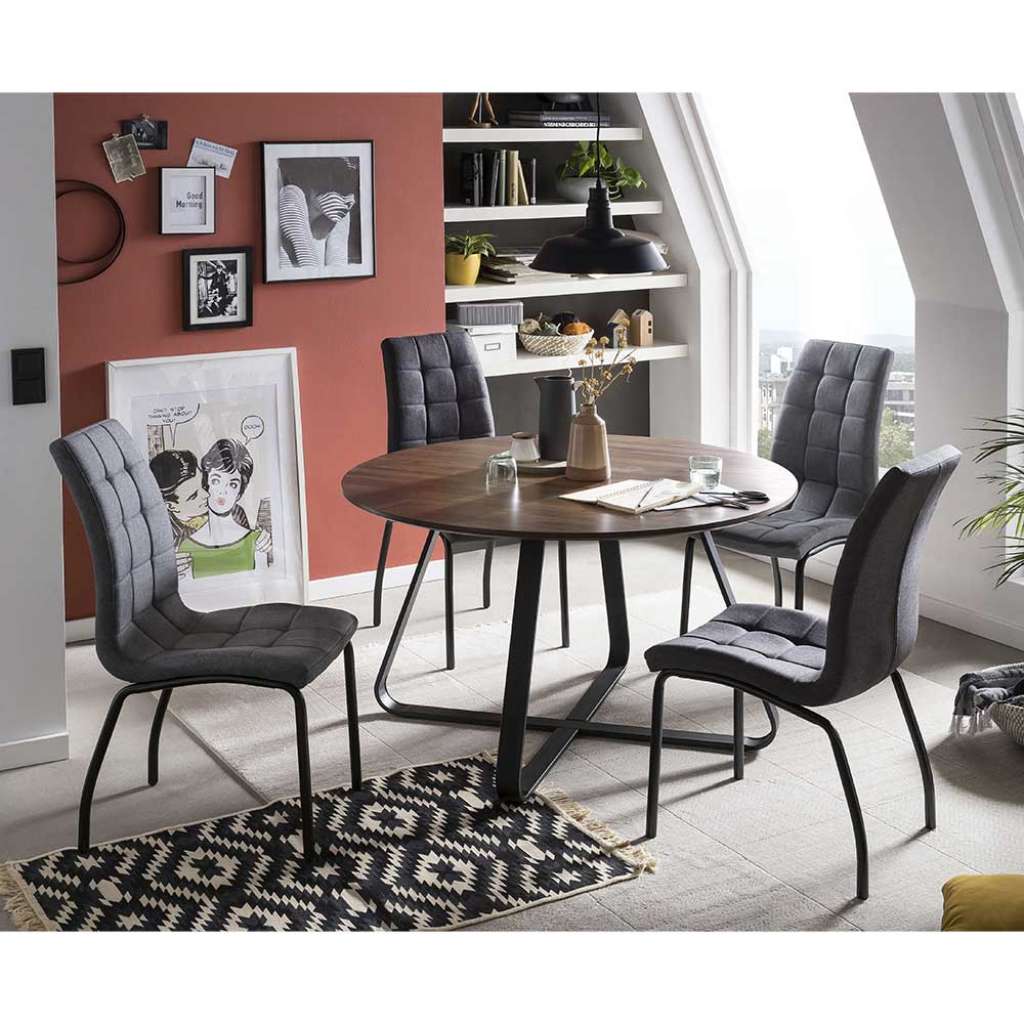 Esszimmer Gruppe in Nussbaumfarben und Grau Retrostil (5-teilig)