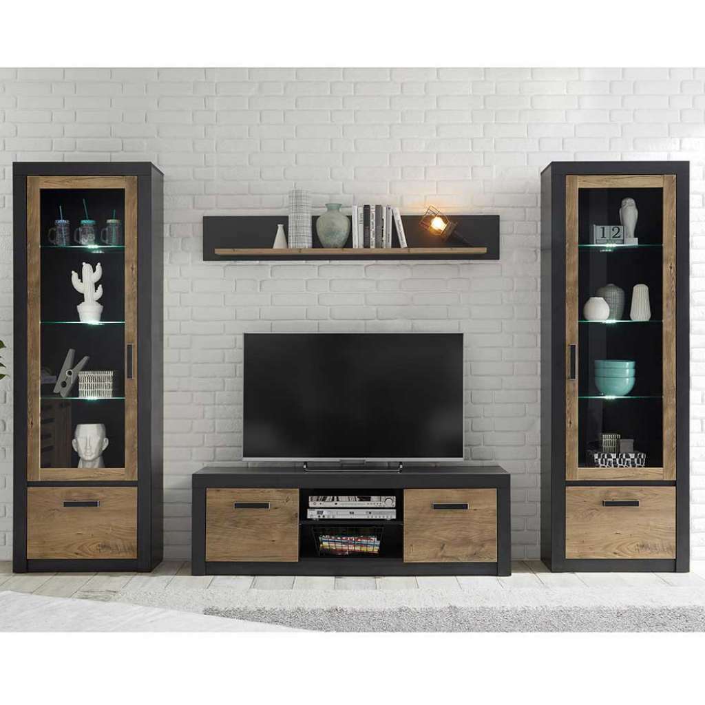 Anbauwand in Kastanienfarben und Schwarz Loft Design (4-teilig)
