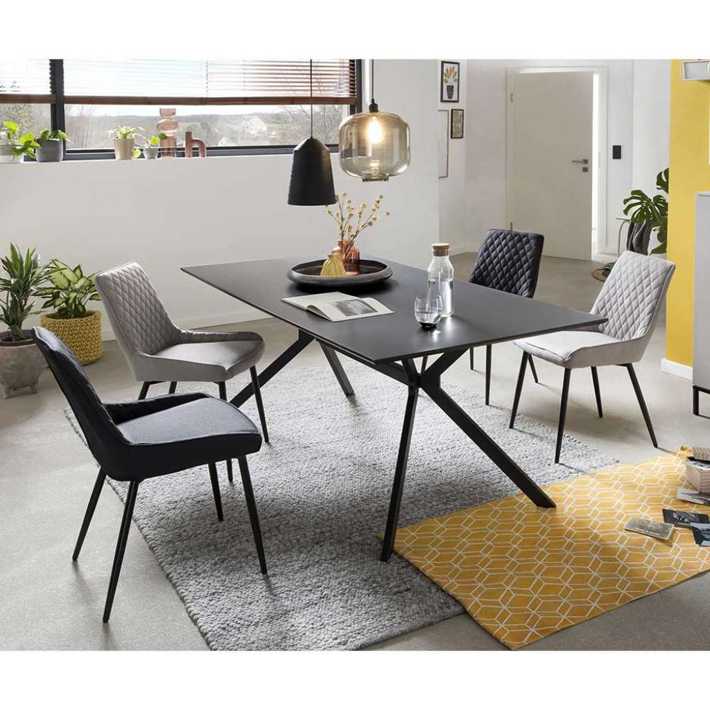 Esszimmer Sitzgruppe in Hellgrau und Schwarz 180 cm Esstisch (5-teilig)