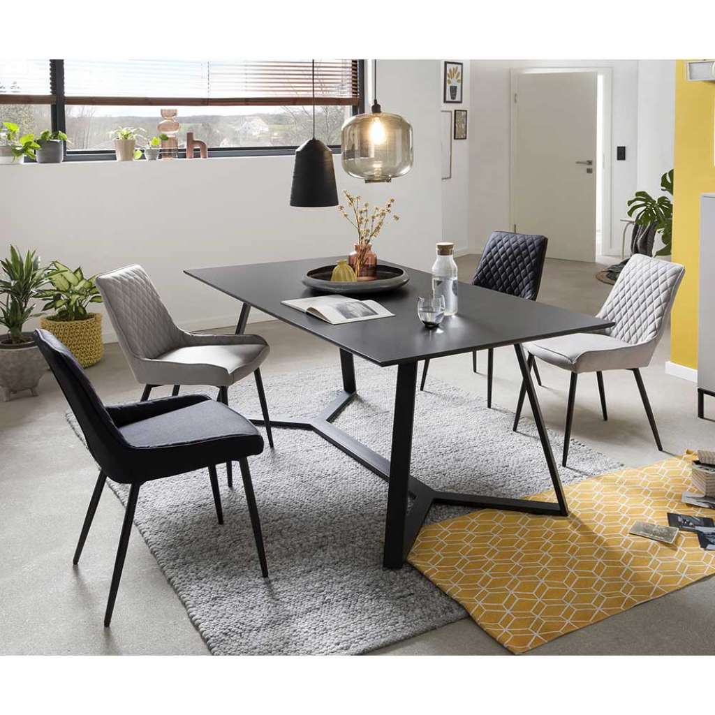 Esszimmer Sitzgruppe in Grau und Schwarz 180 cm Esstisch (5-teilig)