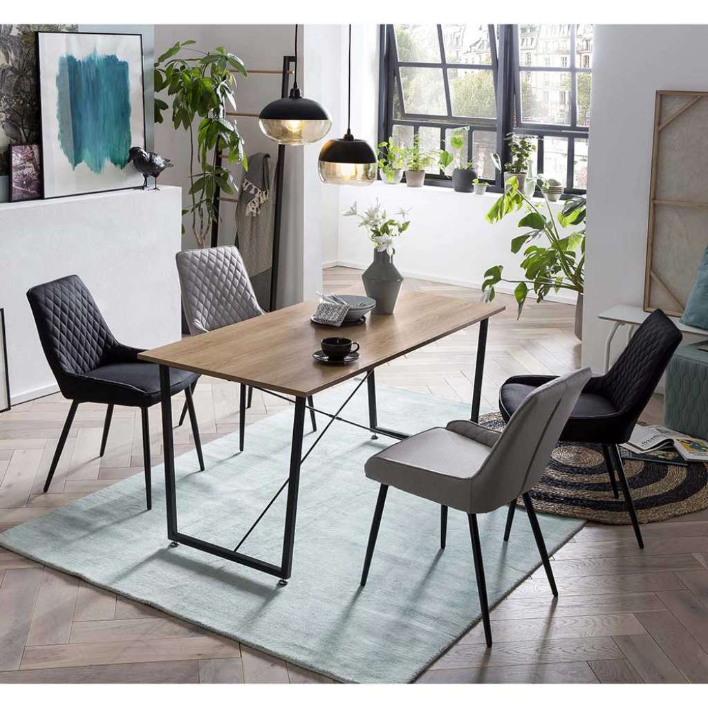 Esszimmer Sitzgruppe in Akaziefarben und Grau 140 cm Tisch (5-teilig)