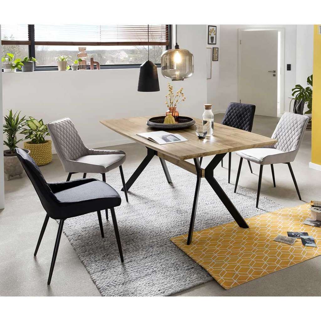 Esszimmer Sitzgruppe in Hellgrau und Schwarz Skandi Design (5-teilig)