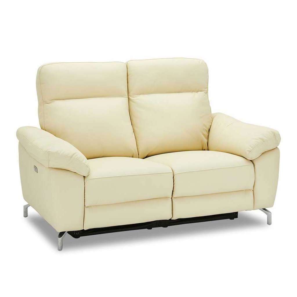 Leder Couch in Cremefarben Relaxfunktion