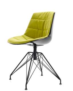 MDF Italia - Flow LEM Drehstuhl gepolstert - Manila 432 limette -  Schale und Gestell schwarz - indoor
