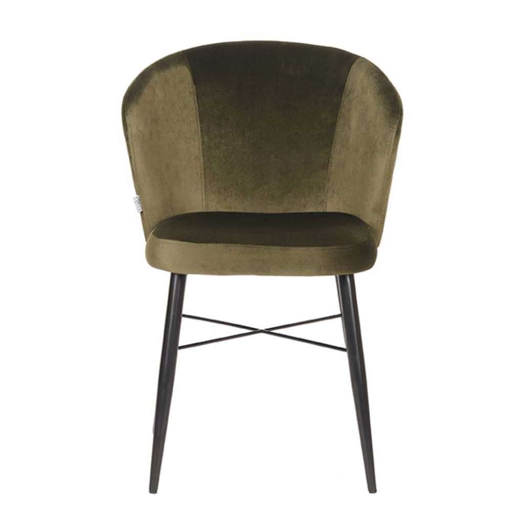 Esszimmer Polsterstuhl in Oliv Grün und Schwarz Samt und Metall