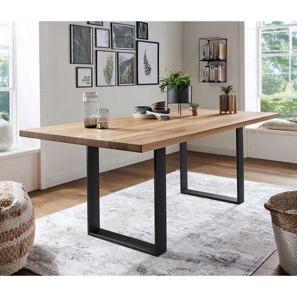 Esszimmertisch aus Wildeiche Massivholz und Stahl Loft Design
