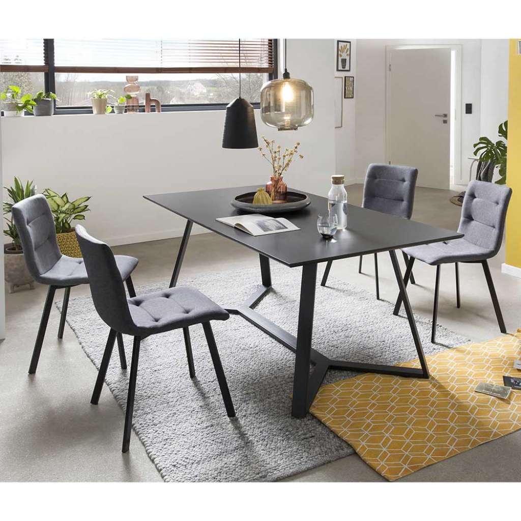 Esstischgruppe in Anthrazit und Grau 180 cm Tisch (5-teilig)
