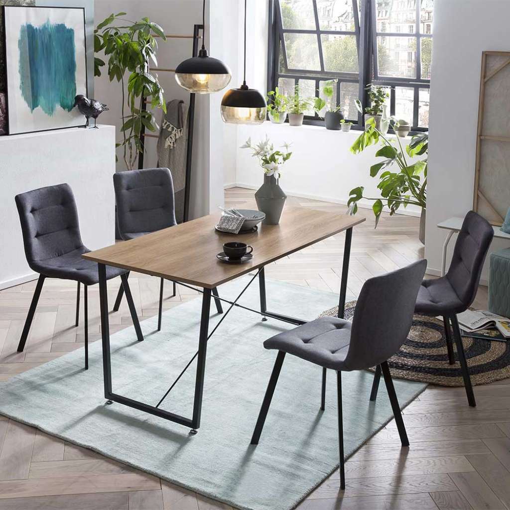 Esszimmereinrichtung in Akaziefarben und Grau 140 cm Tisch (5-teilig)