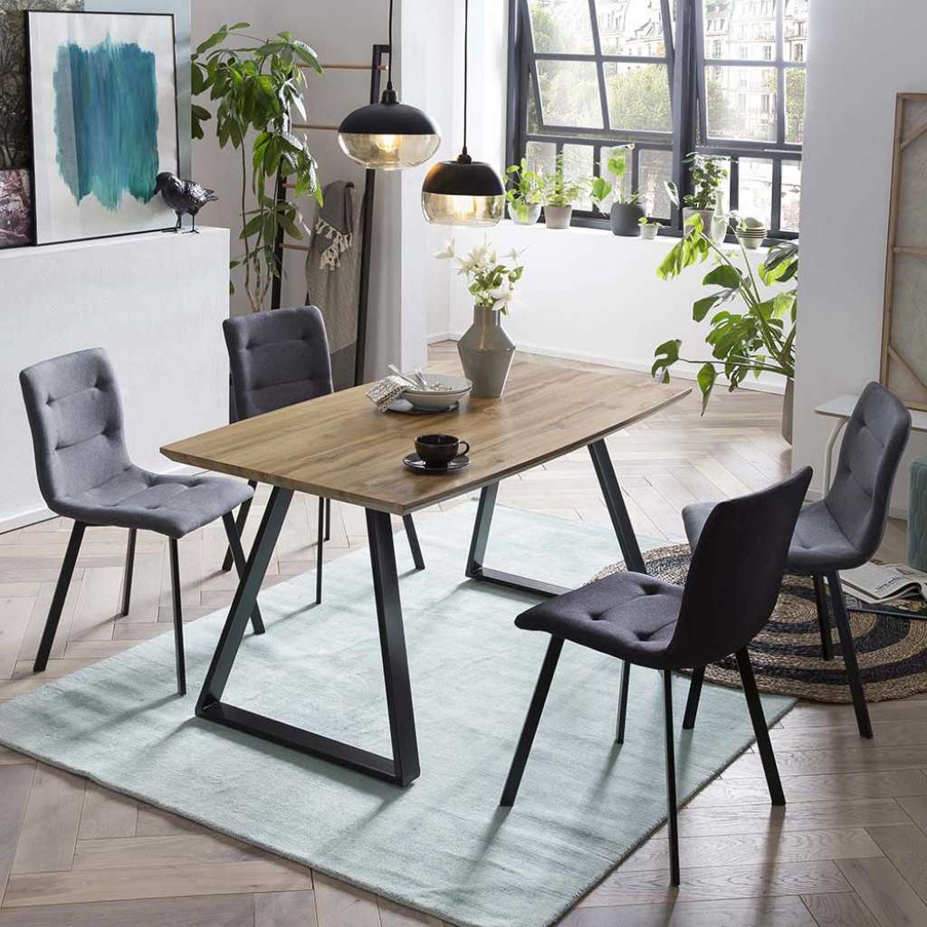 Esszimmersitzgruppe in Eichefarben und Grau 140 cm Tisch (5-teilig)