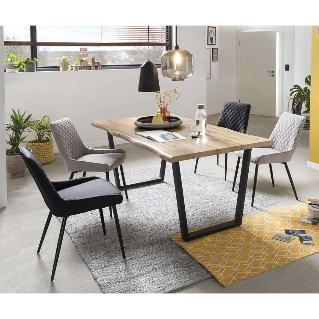 Baumkanten Esszimmergruppe in Wildeichefarben und Grau Loft Design (5-teilig)