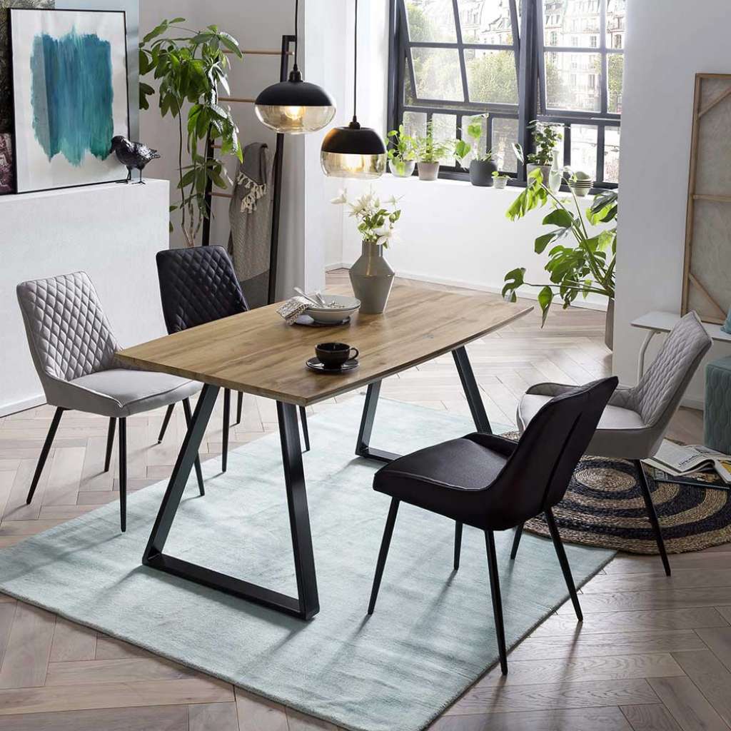 Esszimmereinrichtung in Hellgrau und Schwarz Skandi Design (5-teilig)